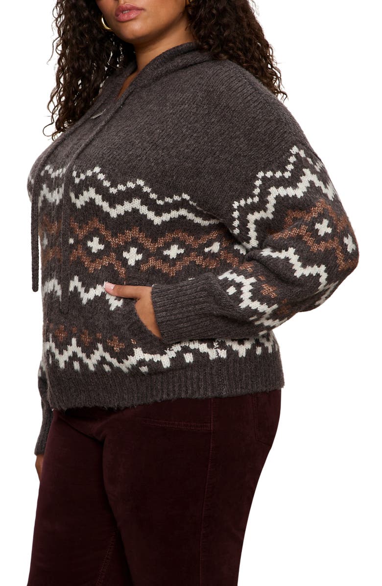 Sanctuary Fair Isle Zip-Up Sweater Hoodie, Alternate, color, Mocha Brown