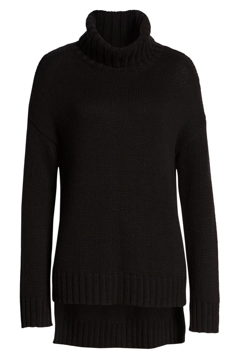 High/Low Turtleneck Sweater, Alternate, color, BLACK