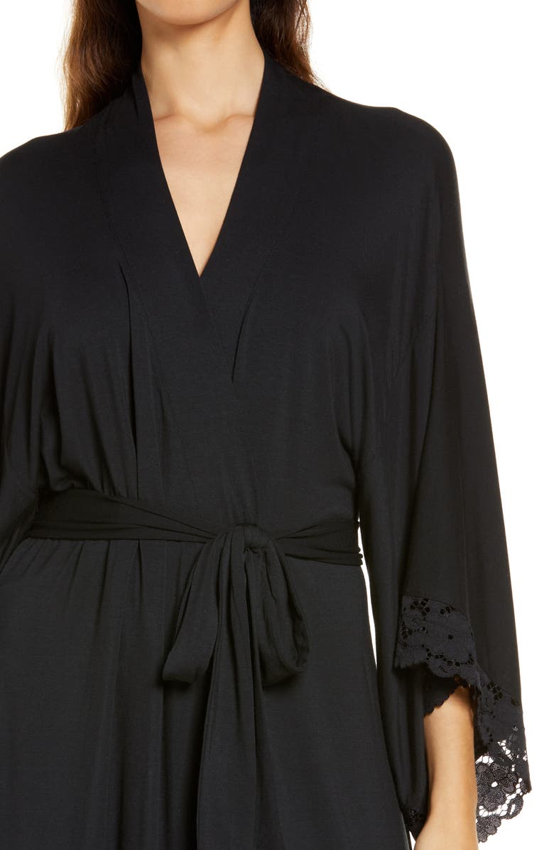 Eberjey Naya Lace Trim Jersey Knit Robe, Alternate, color, 