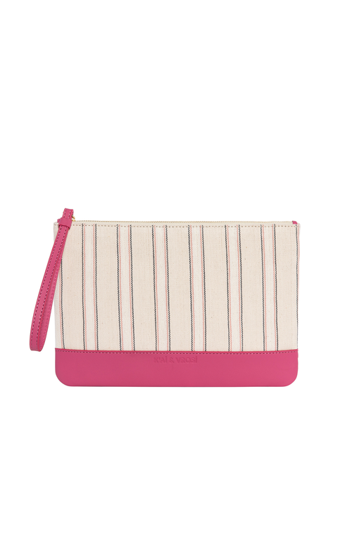 Kai & Vrosi K'ai & Vrosi Defne Calfskin & Handloomed Fabric Clutch In Pink