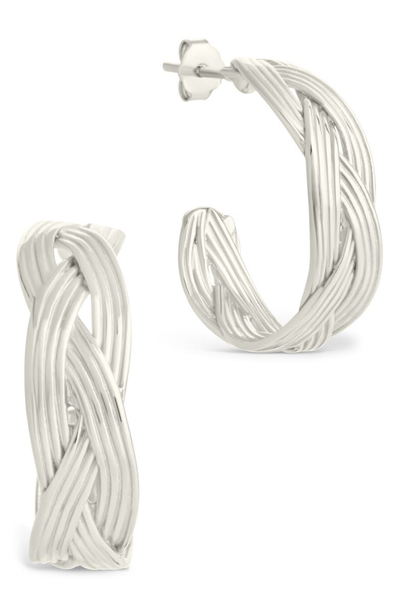 Sterling Forever Janet Ribbed Hoop Earrings, Main, color, Silver