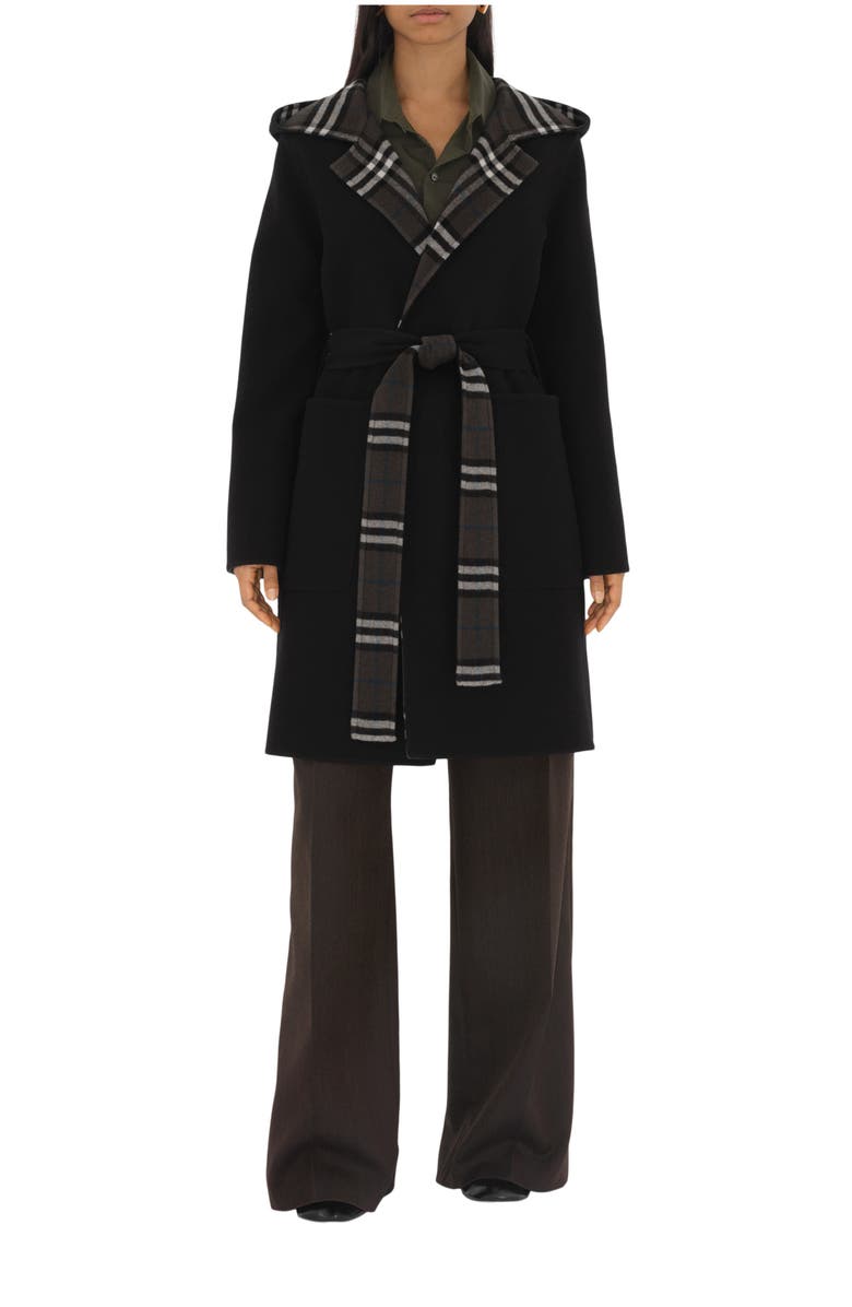 Burberry Mid-length Reversible Wool Car Coat, Main, color, Black