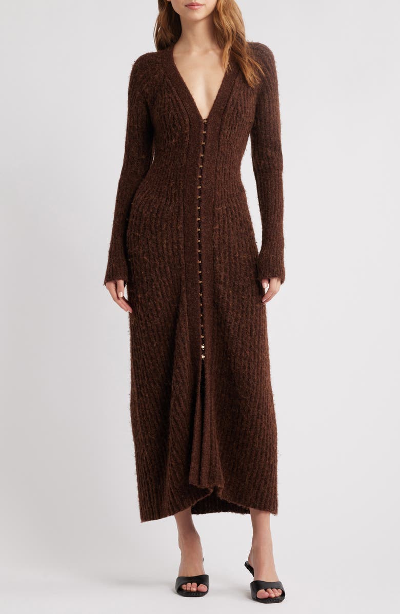 Cult Gaia Bessiana Wool Blend Long Sleeve Sweater Dress, Main, color, Java