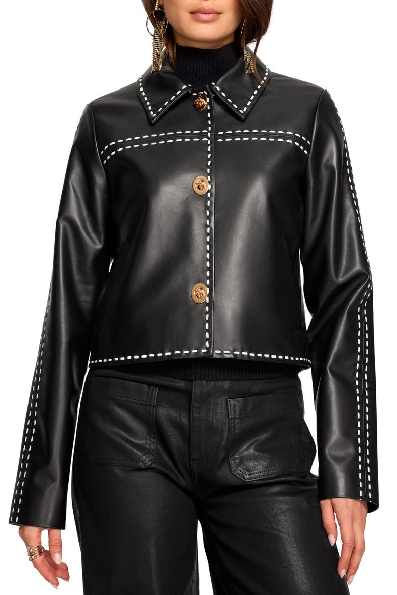 Mira Leather Jacket, Main, color, BLACK
