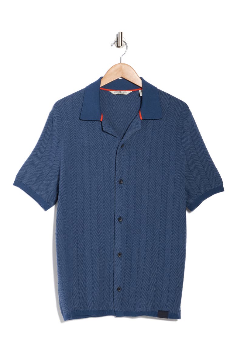 Button-Up Sweater Polo, Alternate, color, DARK DENIM