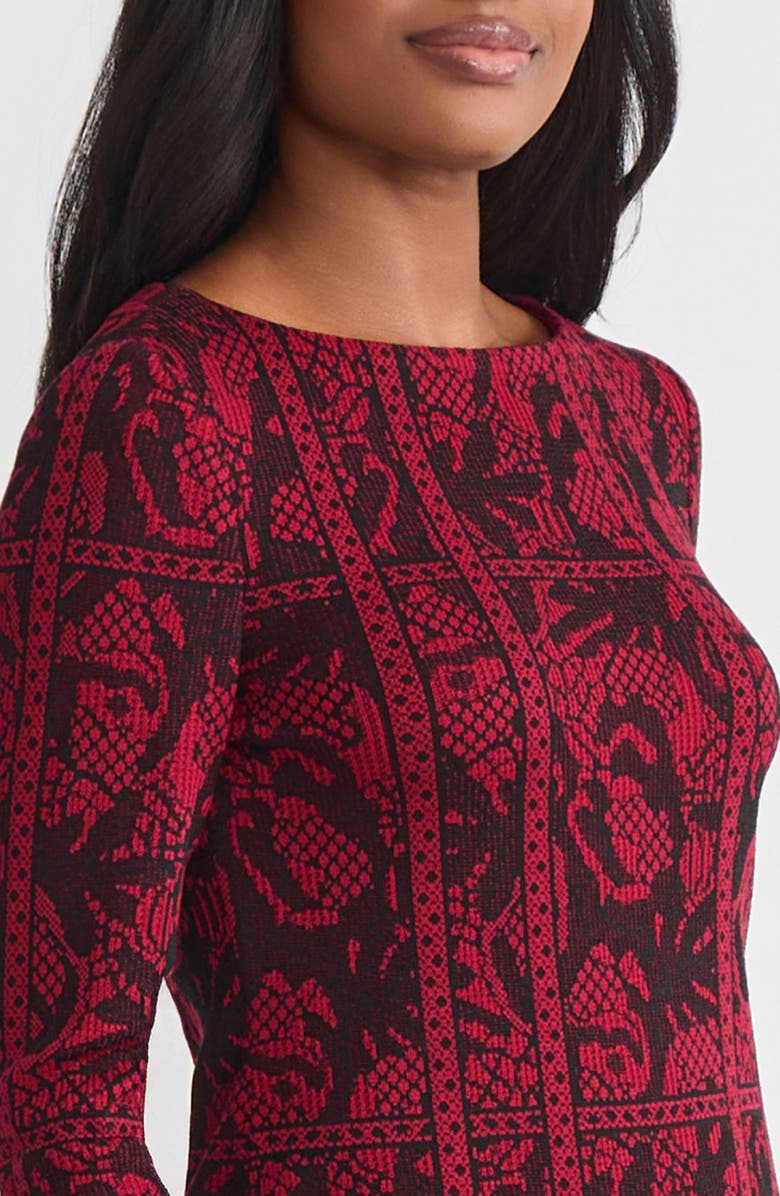 Misook Jacquard Pattern Soft Knit Tunic, Alternate, color, Scarlet Red/Black