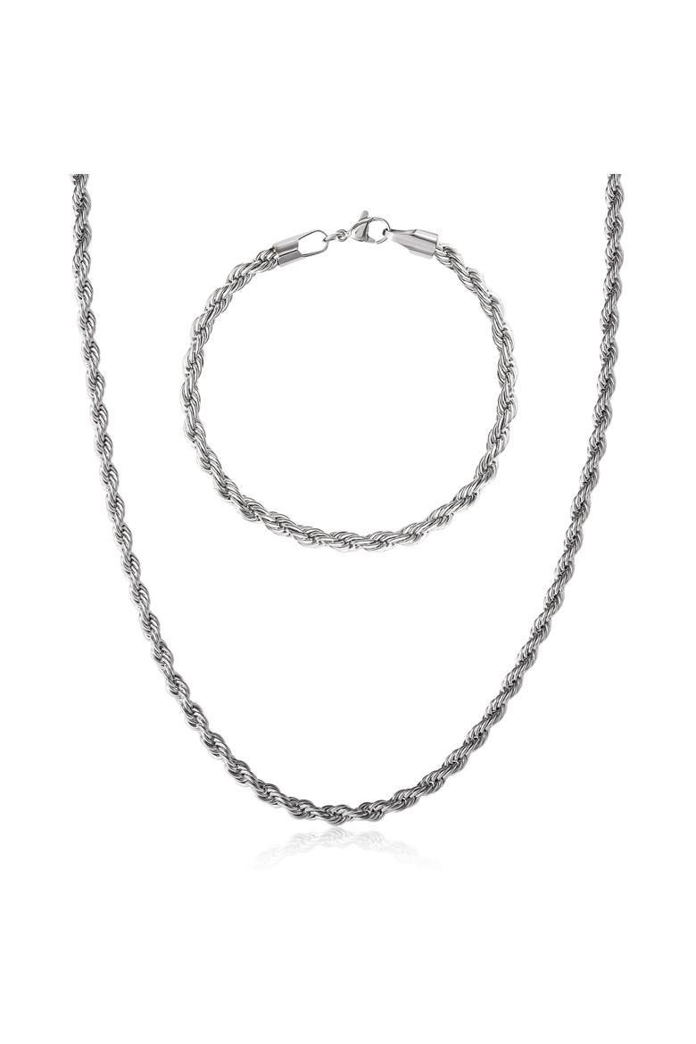 Stainless Steel Rope Chain Necklace & Bracelet Set, Main, color, Silver