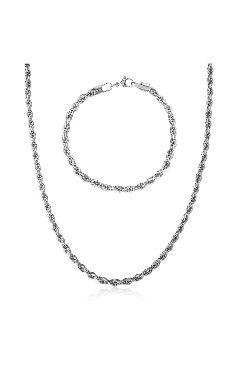 Lucky Brand Stainless Steel Rope Chain Necklace & Bracelet Set, Main, color, Silver