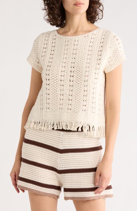 Open Knit Fringe Trim Top