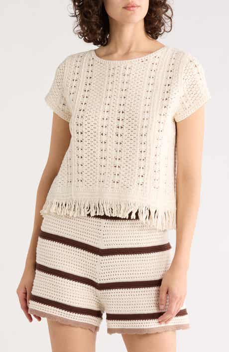 Open Knit Fringe Trim Top