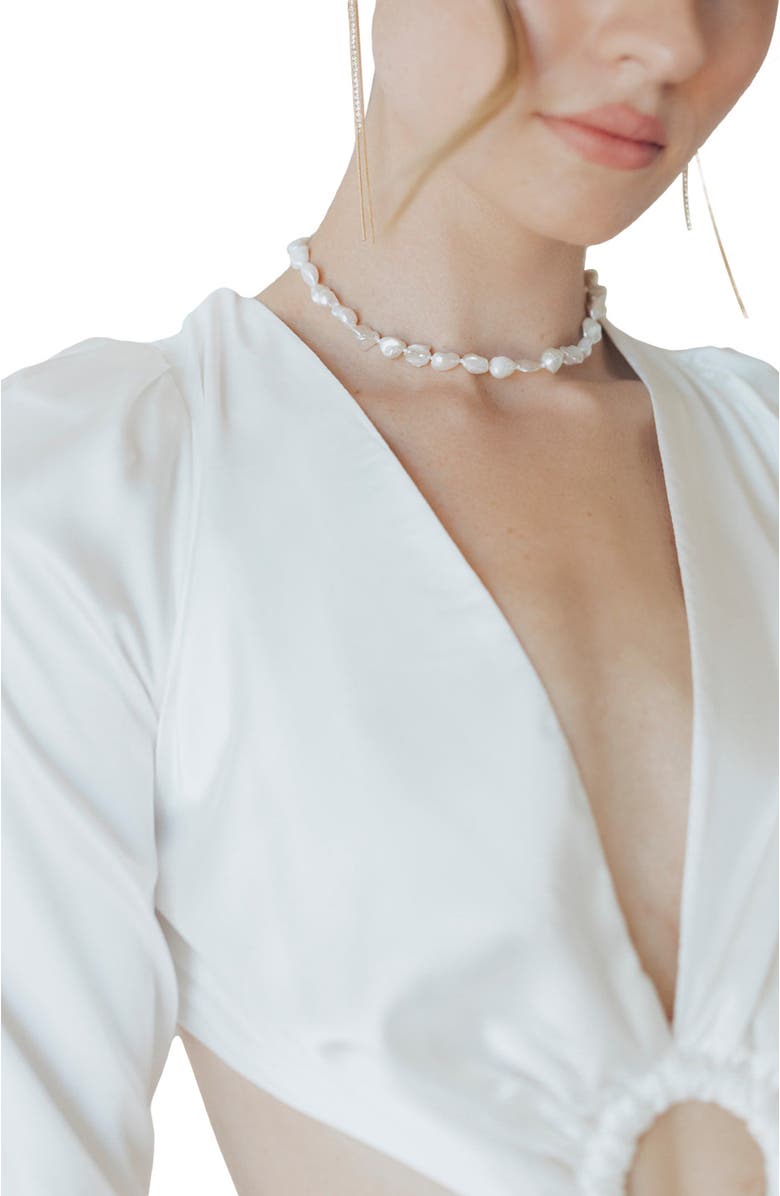 Untamed Petals Sea Breeze Freshwater Pearl Choker, Alternate, color, Gold