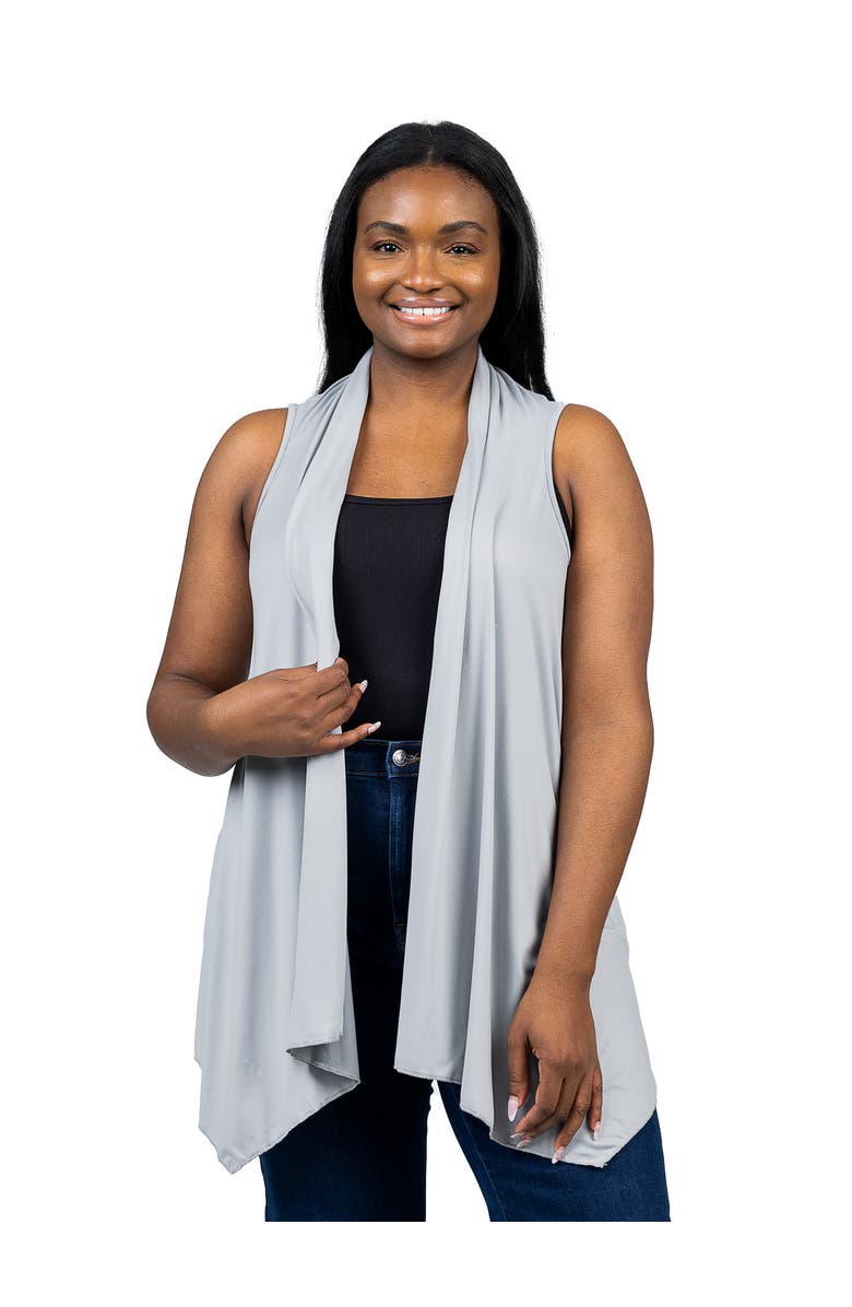 24seven Comfort Apparel Plus Size Asymmetric Open Front Cardigan, Main, color, Slate