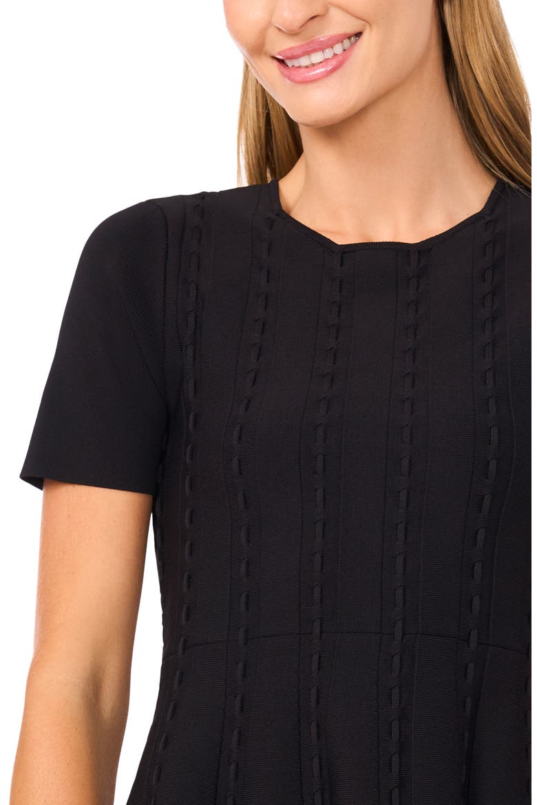 Ella Ribbon Stitch Fit & Flare Dress, Alternate, color, RICH BLACK