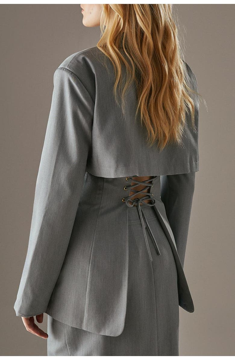 Warehouse Deconstructed Lace Up Blazer, Alternate, color, Dark Grey