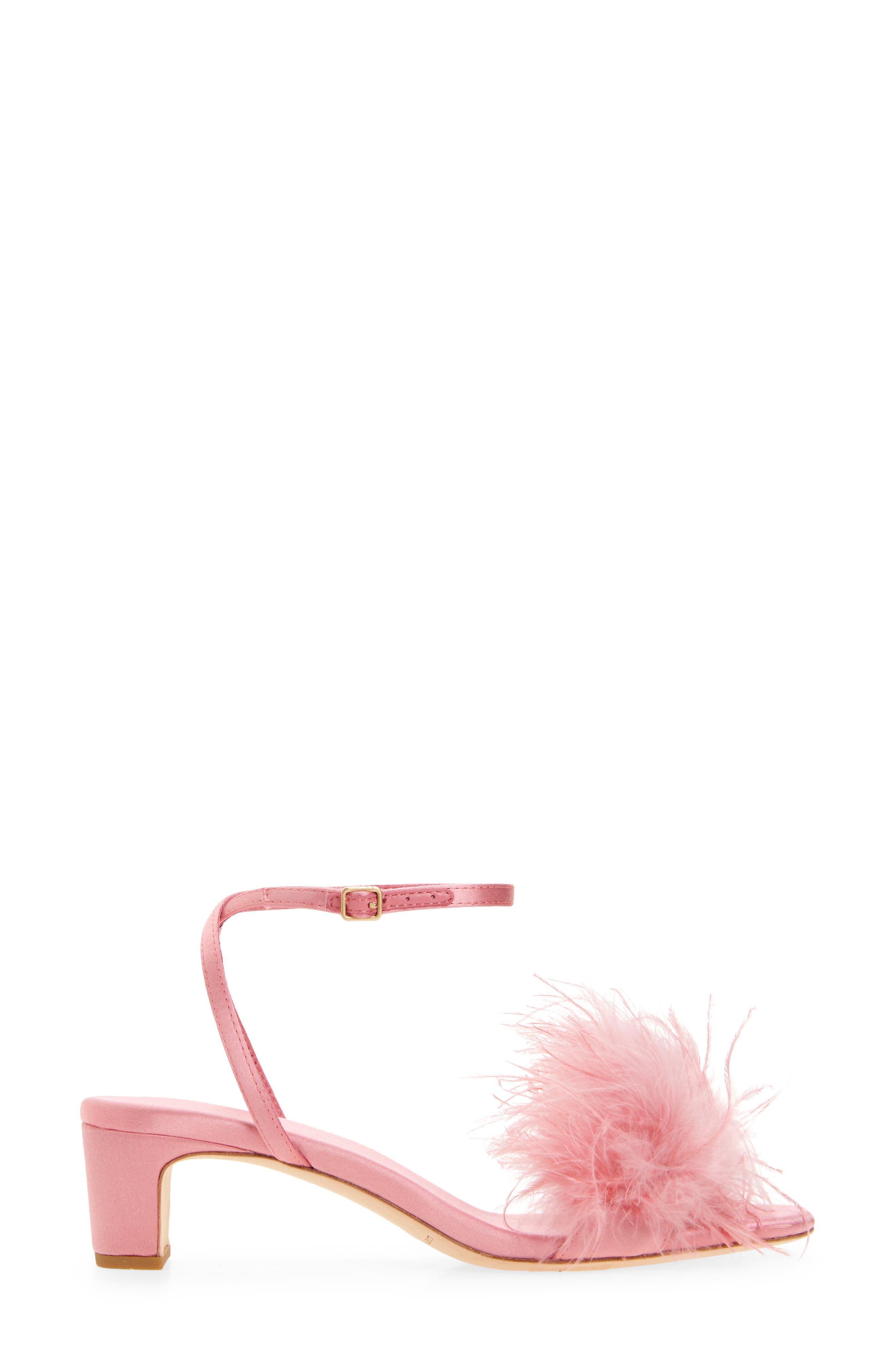 Loeffler Randall Senna Ostrich Feather Ankle Strap Sandal, Alternate, color, Rose
