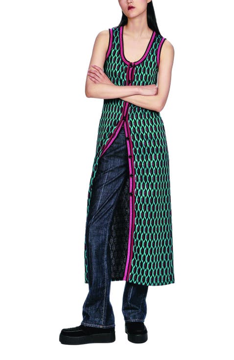 Glitter Geo Jacquard Long Vest