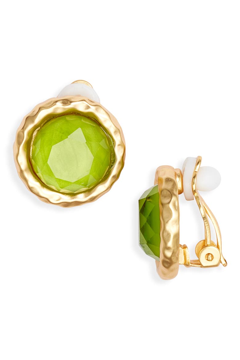 Bezel Round Clip-On Earrings, Main, color, GOLD