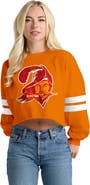 SPIRIT JERSEY Women's Spirit Jersey Orange Tampa Bay Buccaneers Oversized Cropped Stripe Long Sleeve T-Shirt