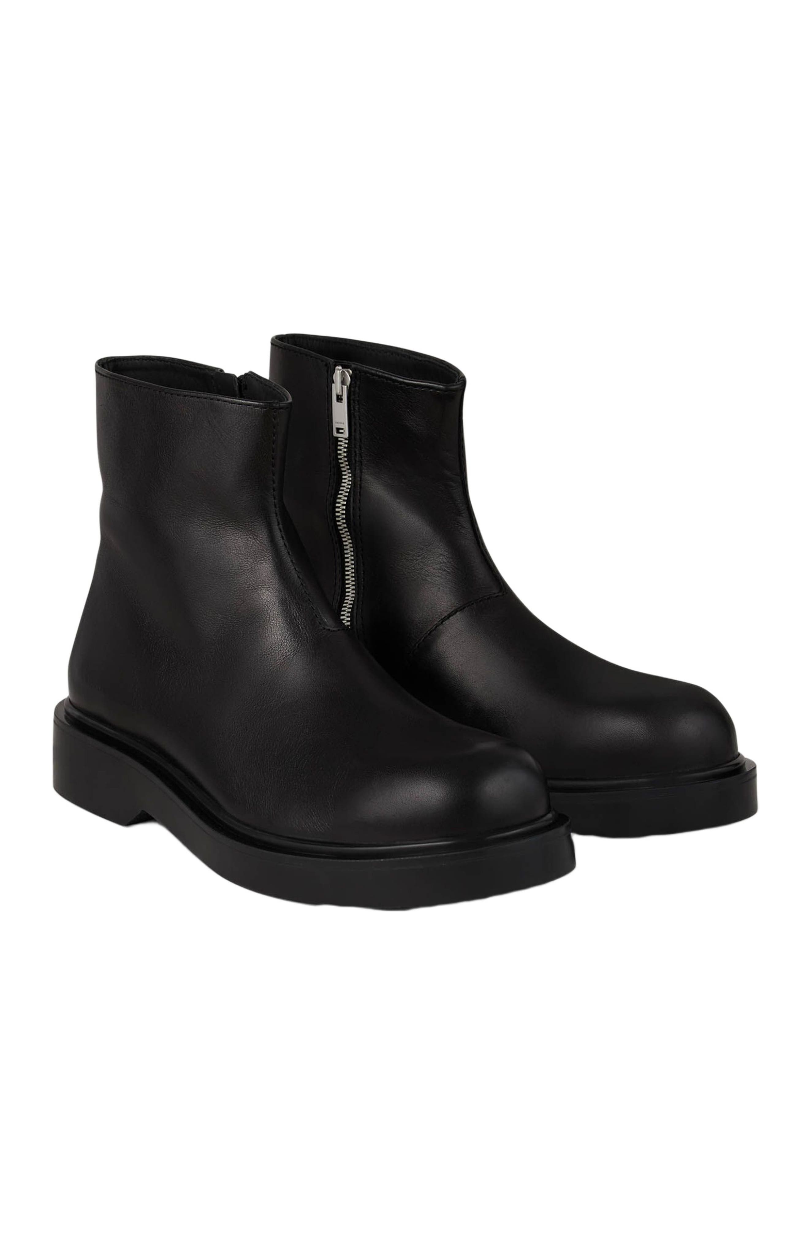 SANDRO Zipped leather ankle boots, Alternate, color, Black