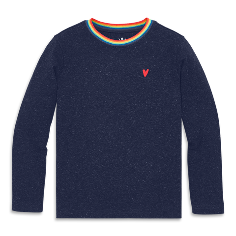 Kids Long Sleeve Heathered Embroidered Heart Tee (Toddler, Little Kid & Big Kid)