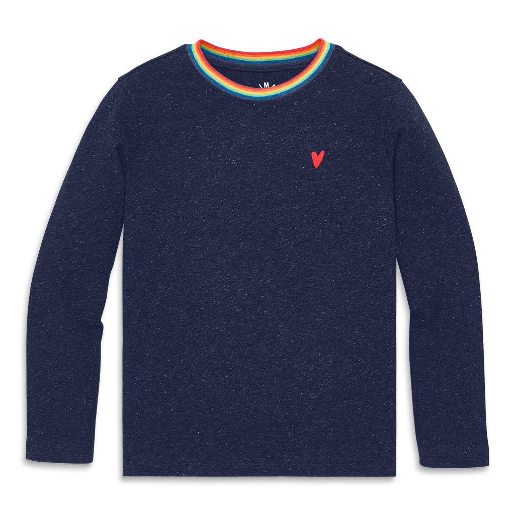 Primary Kids Long Sleeve Heathered Embroidered Heart Tee In Black