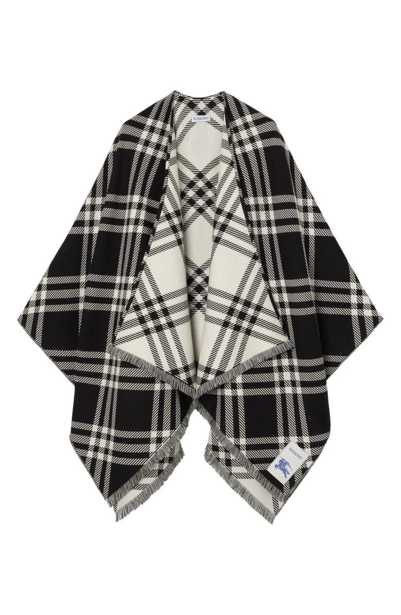 Burberry Lightweight Tribar Check Wool, Silk & Cashmere Cape, Main, color, Black/ Calico