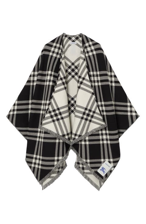 Lightweight Tribar Check Wool, Silk & Cashmere Cape