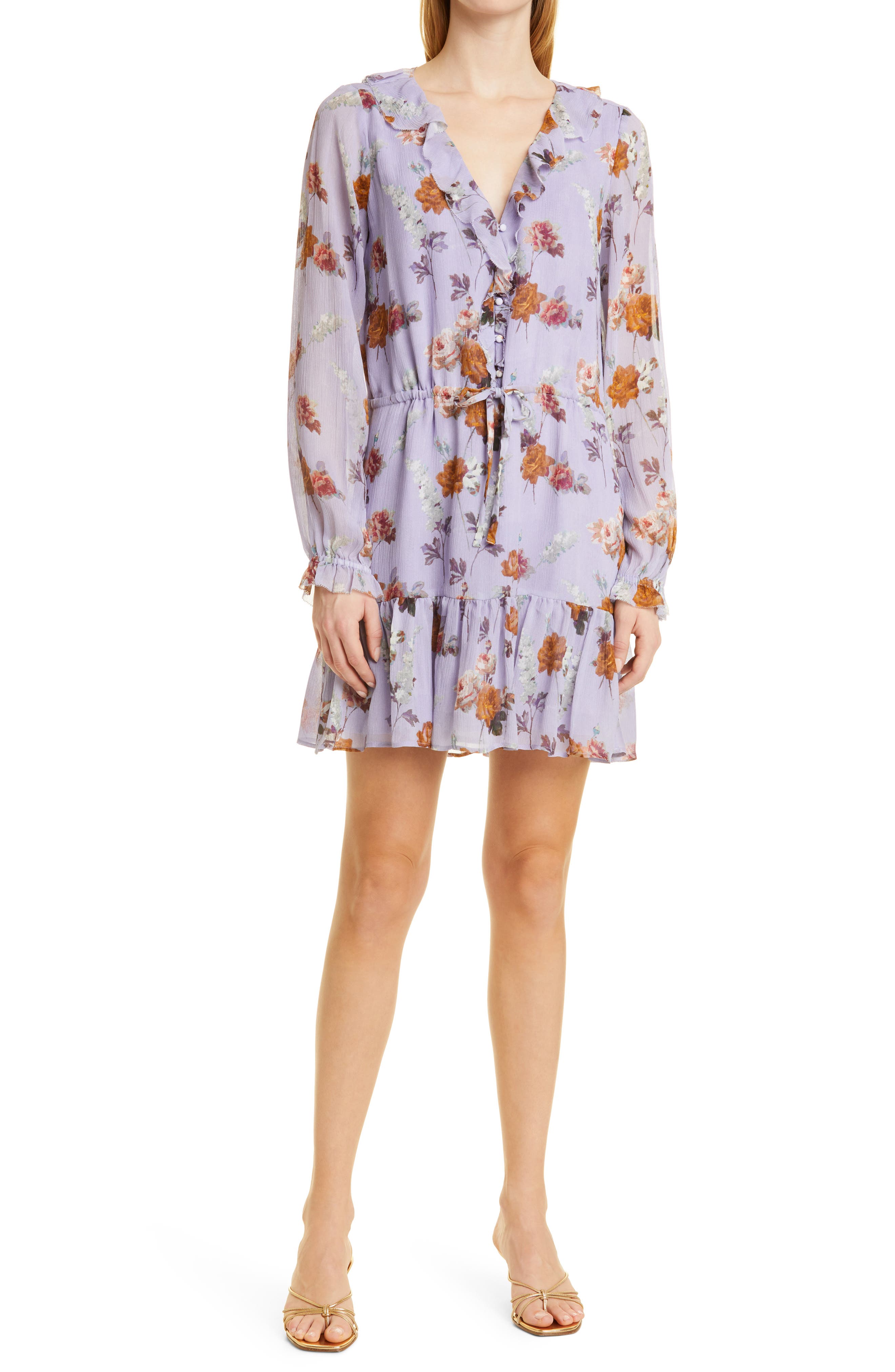 PAIGE Anjelina Floral Print Long Sleeve Silk Dress
