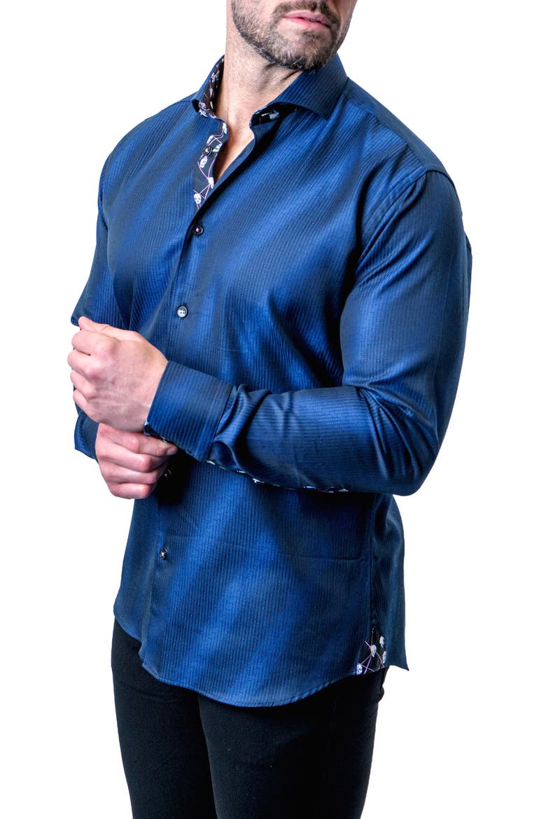 Einstein Stripe Blue Contemporary Fit Button-Up Shirt, Alternate, color, BLUE