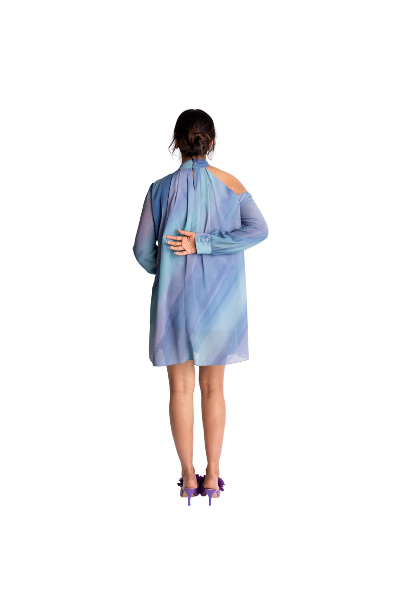 RICHANTEE Bow Tie Printed Mini Dress, Alternate, color, Azure