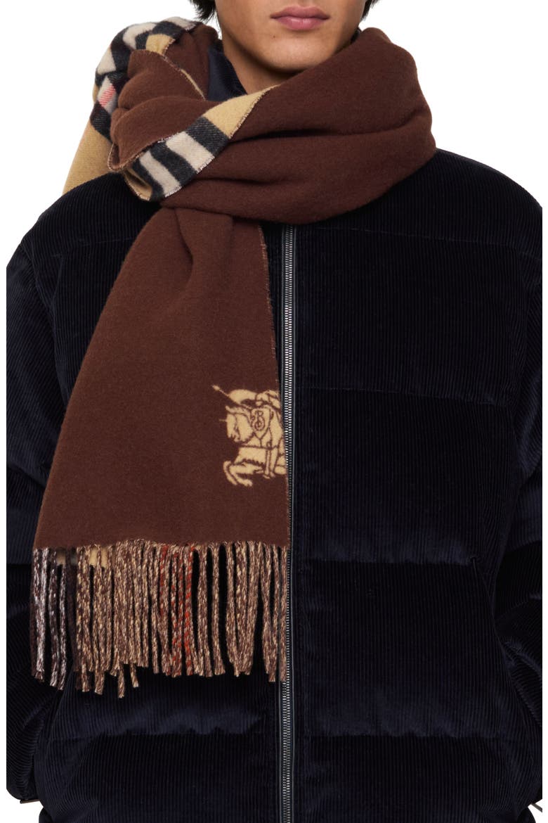 Reversible Check Cashmere Scarf, Alternate, color, SAND