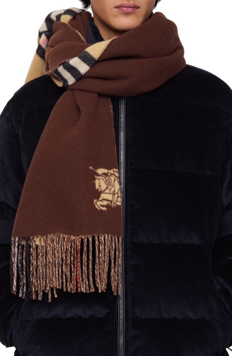 Burberry Reversible Check Cashmere Scarf, Alternate, color, Sand