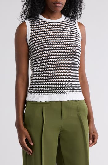 Love By Design Katelyn Open Knit Tank Top In Black/white