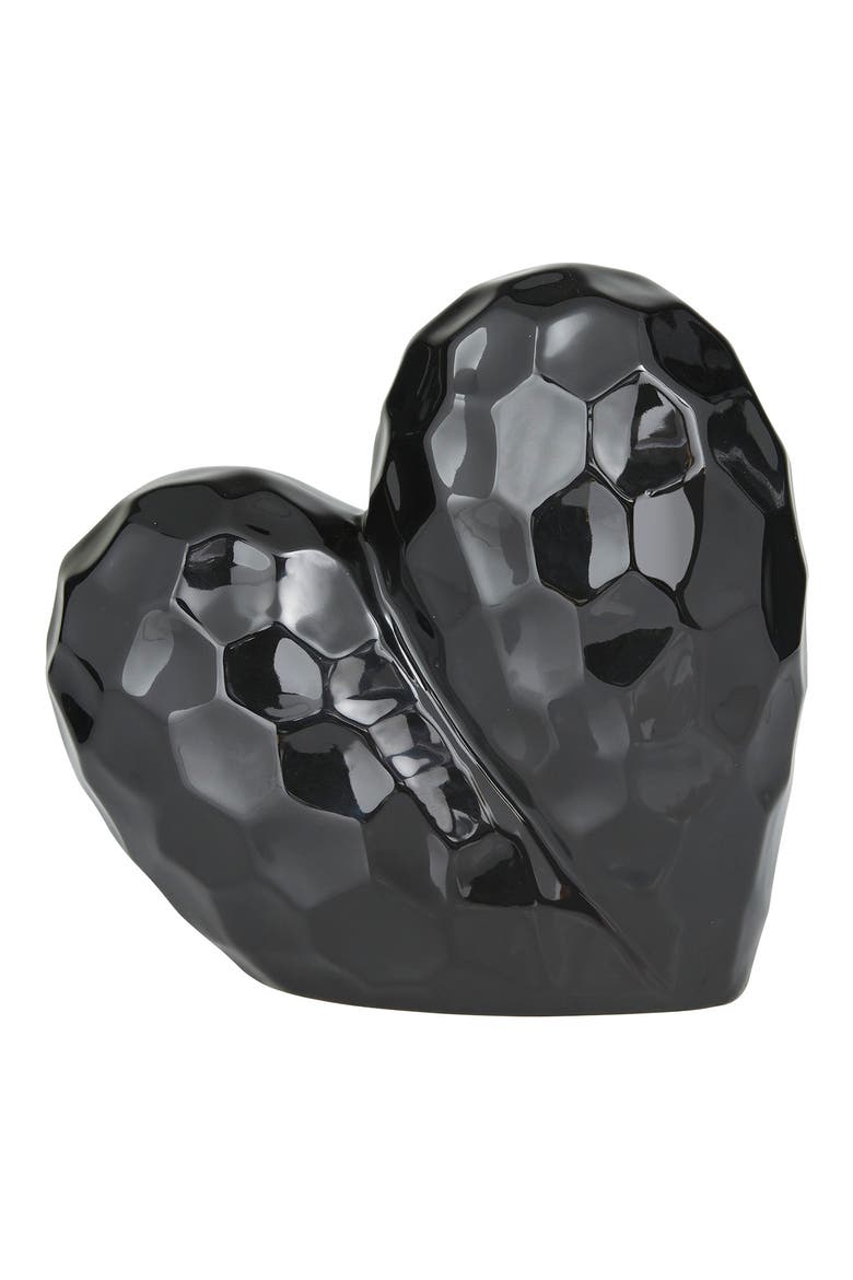 Black Porcelain Heart Sculpture, Alternate, color, BLACK