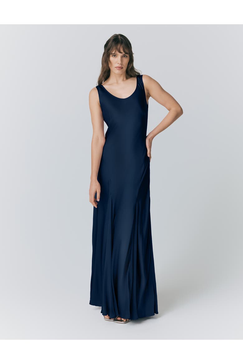 Willow Satin Maxi Sip Dress, Main, color, Navy