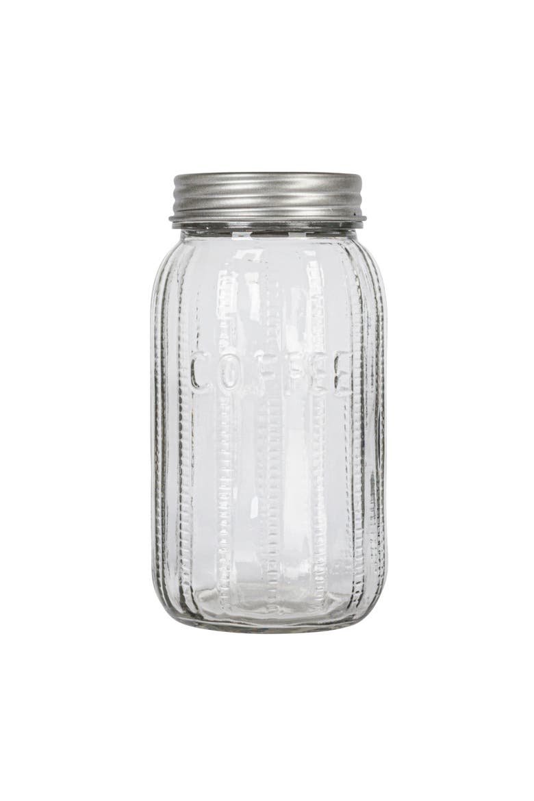 Tall Embossed Glass Jar with Metal Lid "Coffee", Clear, Alternate, color, Clear