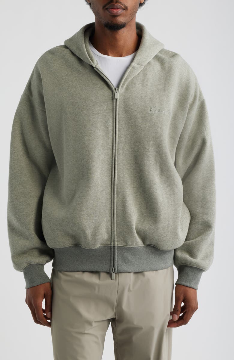 Fear of God Essentials Signature Classic Fit Zip Hoodie, Alternate, color, Concrete/Dark Concrete Heather