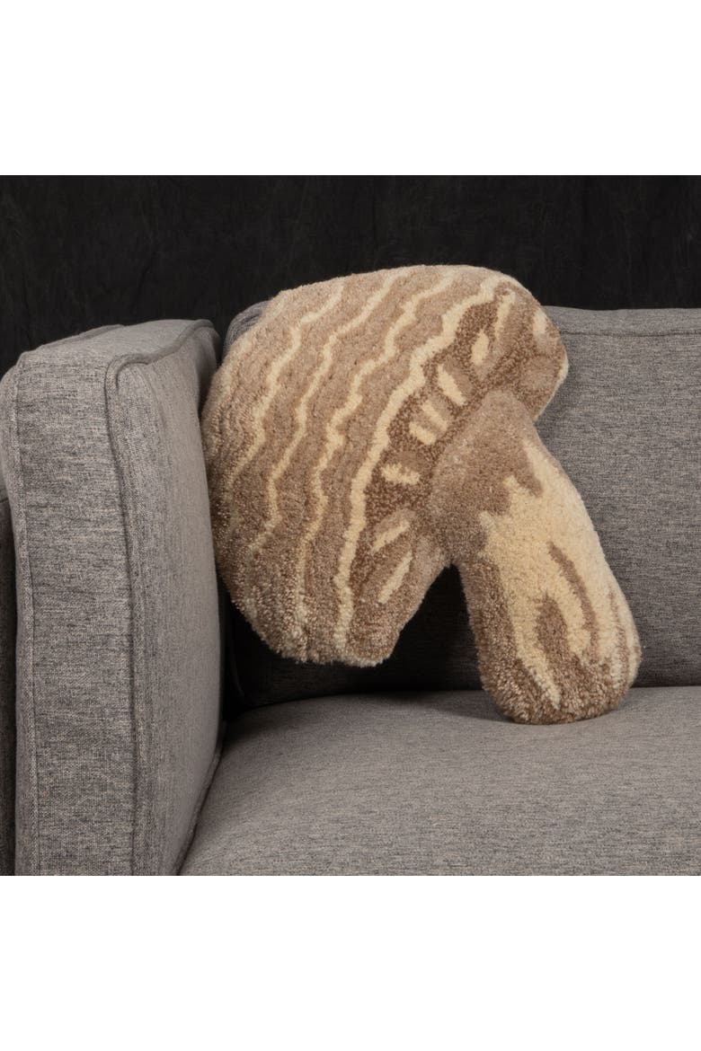 Wool Tufted Mushroom Shaped Pillow, with Cotton Back, Cream, Beige and Brown, Alternate, color, Cream