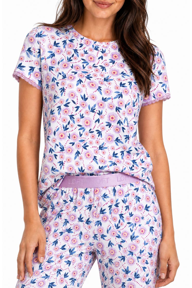 Lace Trim Floral Pajama Top, Alternate, color, POPPY LUPINE