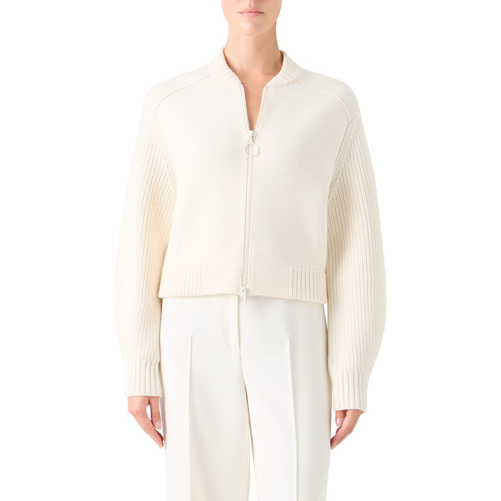 Akris Punto Stretch Virgin Wool Bomber Cardigan In White