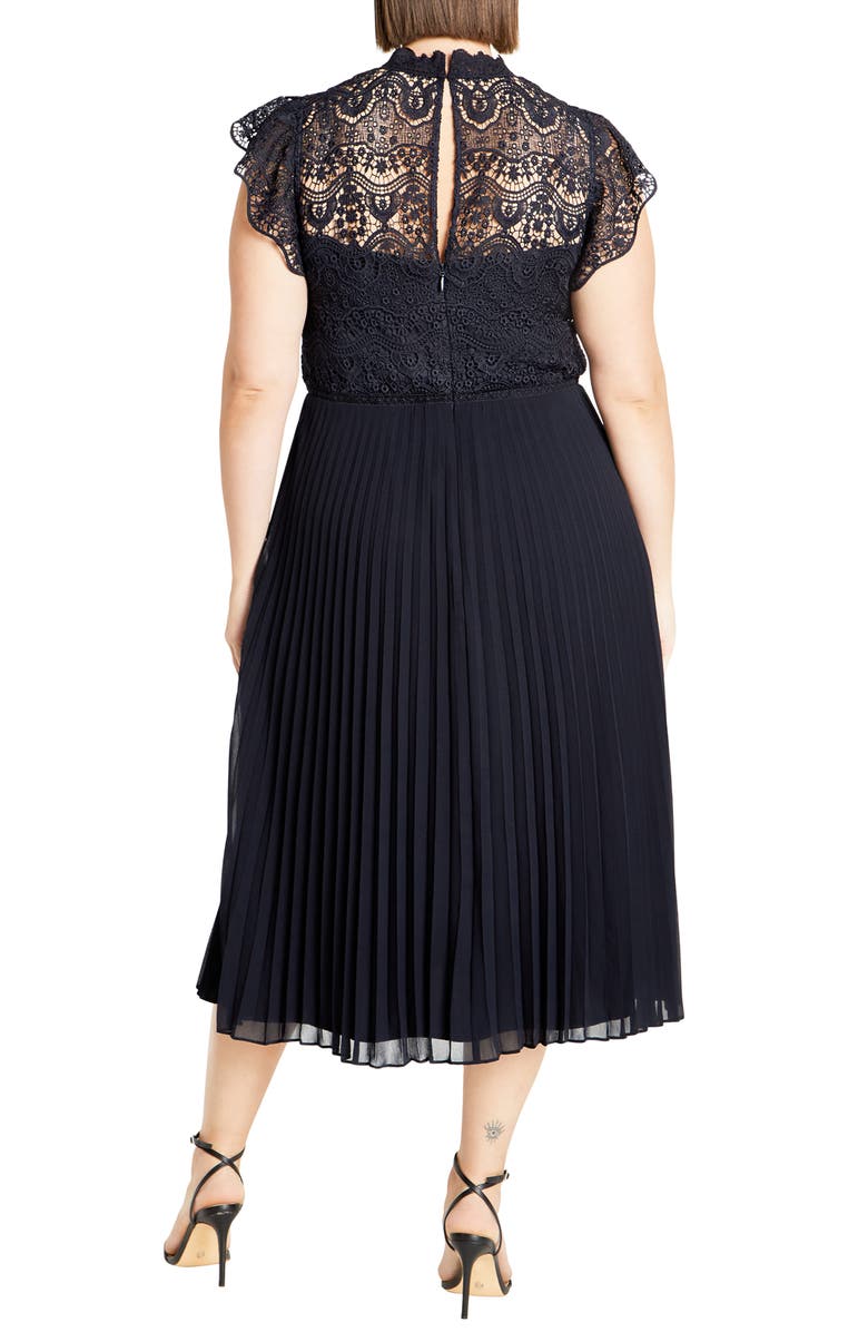 City Chic Livia Lace Yoke Sleeveless Fit & Flare Dress, Alternate, color, Navy