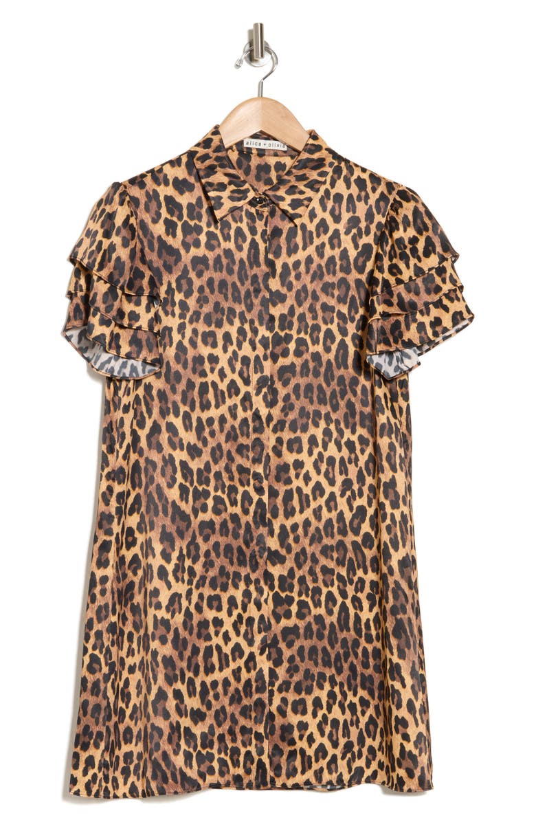 Alice + Olivia Short Sleeve Leopard Shirtdress, Alternate, color, 