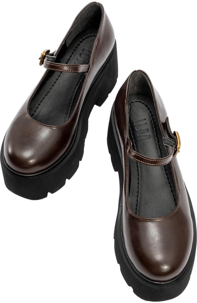 Prologue Shoes Linley Platform Mary Jane Shoes, Alternate, color, Brown Faux Leather