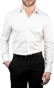 KARL LAGERFELD Trim Fit Grid Pritn Cotton Dress Shirt