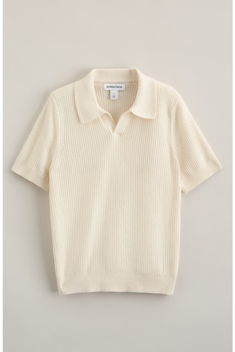 Kids' Waffle Stitch Johnny Collar Polo Sweater, Main, color, IVORY EGRET