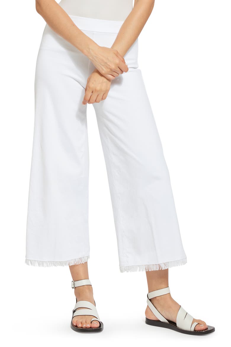 Lyssé Shiloh Palazzo Wide Leg Fringe Crop Denim Leggings, Main, color, WHITE