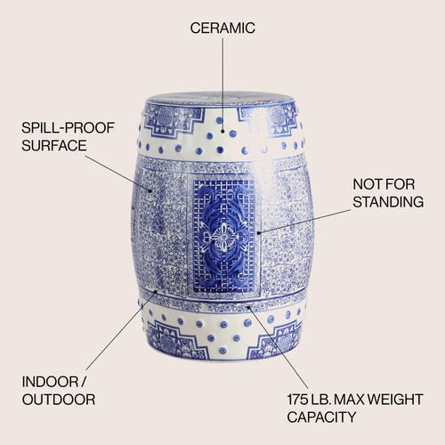 Jonathan Y Acanthus 17.8" Chinoiserie Ceramic Drum Garden Stool In Blue/white