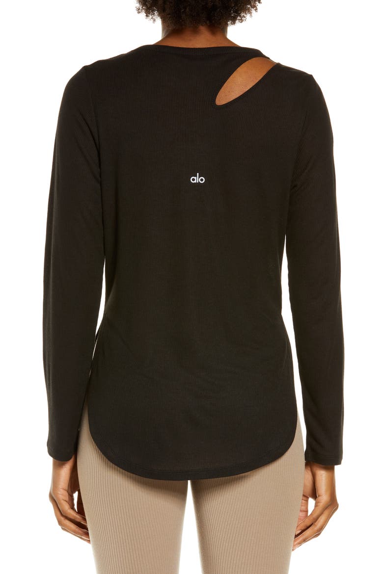 Peak Cutout Long Sleeve T-Shirt, Alternate, color, BLACK
