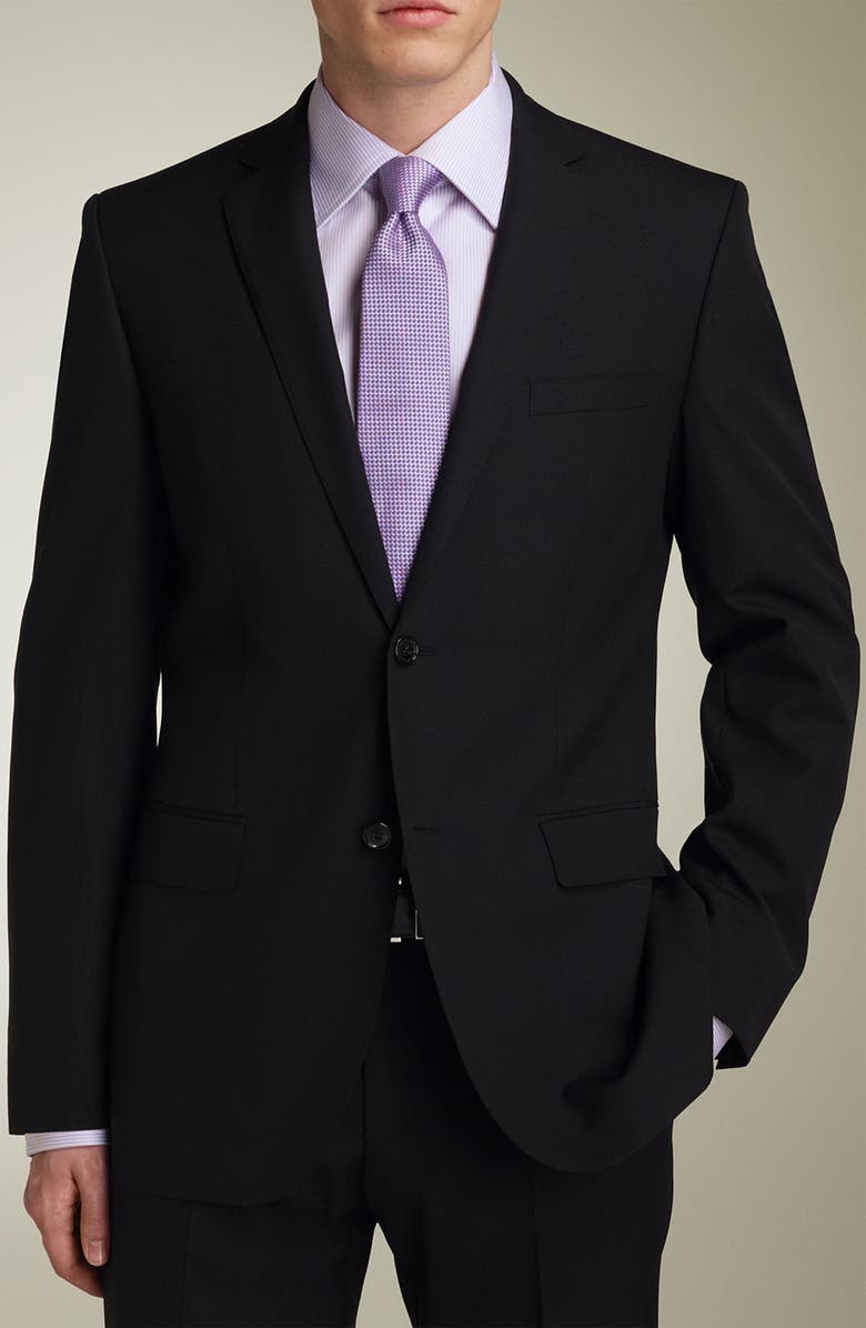 BOSS 'Jam/Sharp' Trim Fit Dark Grey Suit, Main, color, 