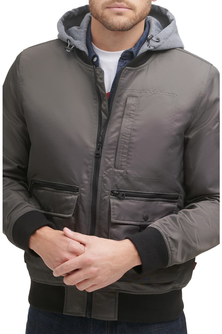 Levi's® Flight Hooded Bomber Jacket, Main, color, ARMY GREEN